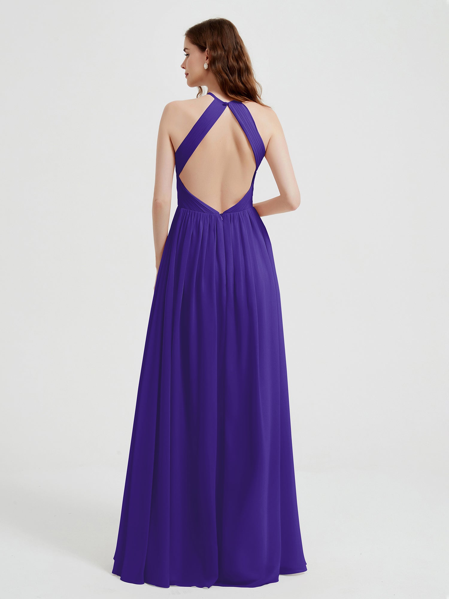Halter Chiffon Dresses with Pleated Bodice Regency